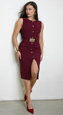 Valente Accent Midi Dress - Burgundy