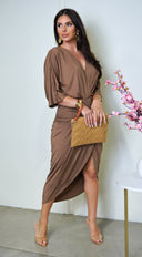 Zelia Venetian Midi Dress - Brown