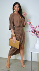 Zelia Venetian Midi Dress - Brown
