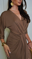 Zelia Venetian Midi Dress - Brown