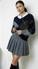 Presley Pleated Skirt in Gray close-up of pleated fabric