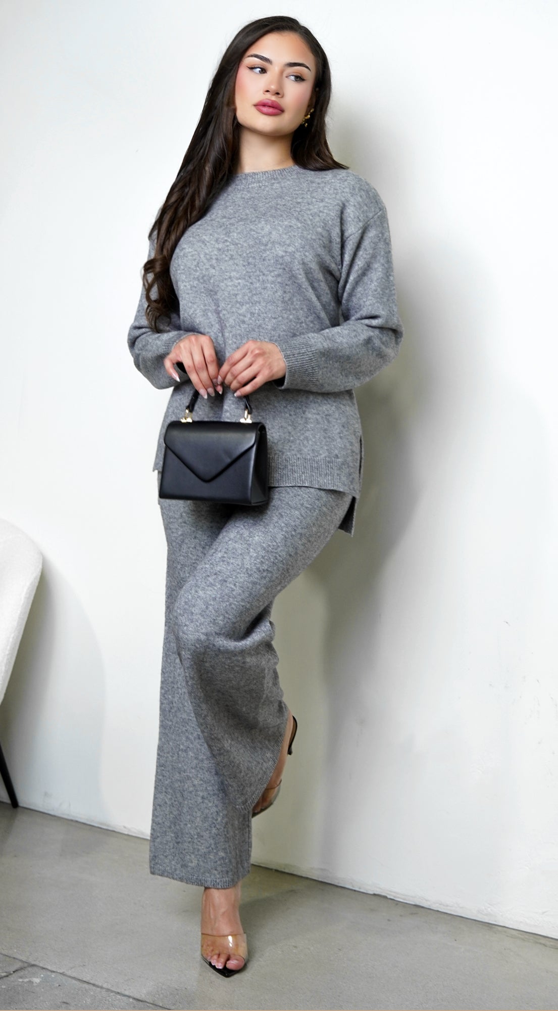Kara Knit Sweater Set - Gray