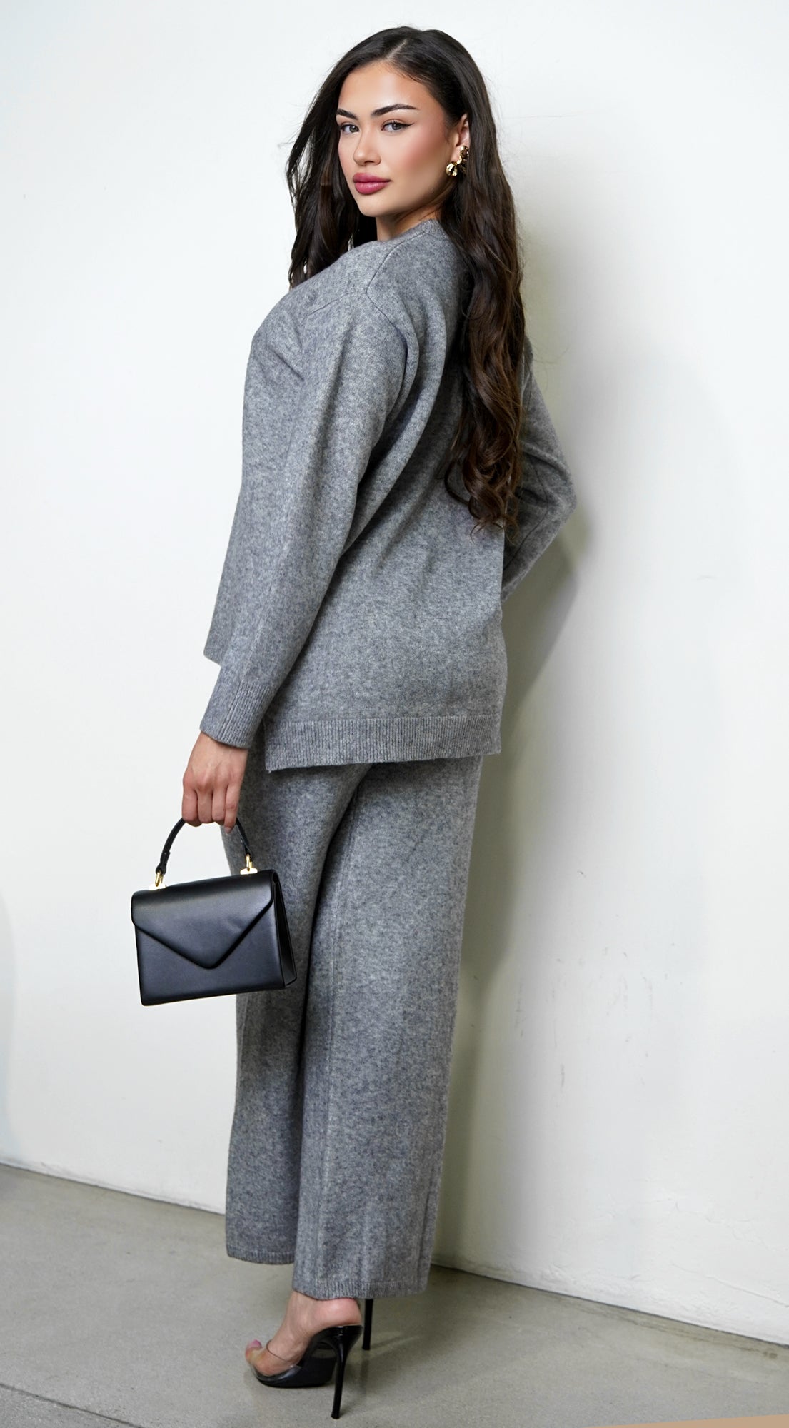 Kara Knit Sweater Set - Gray