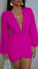 Deniz Surplice Mini Dress - Pink