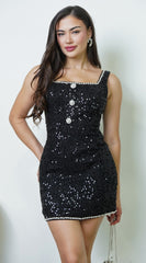 Avianne Tweed Sequin Mini Dress - Black