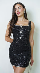 Avianne Tweed Sequin Mini Dress - Black