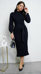 Harbin Sweater Midi Dress - Black