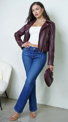 Lunor Moto PU Leather Jacket - Burgundy