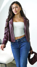 Lunor Moto PU Leather Jacket - Burgundy