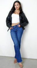 Rhéa Shearling Collar PU Leather Jacket - Black