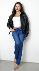 Rhéa Shearling Collar PU Leather Jacket - Black