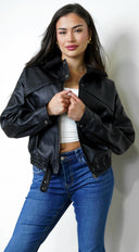 Rhéa Shearling Collar PU Leather Jacket - Black