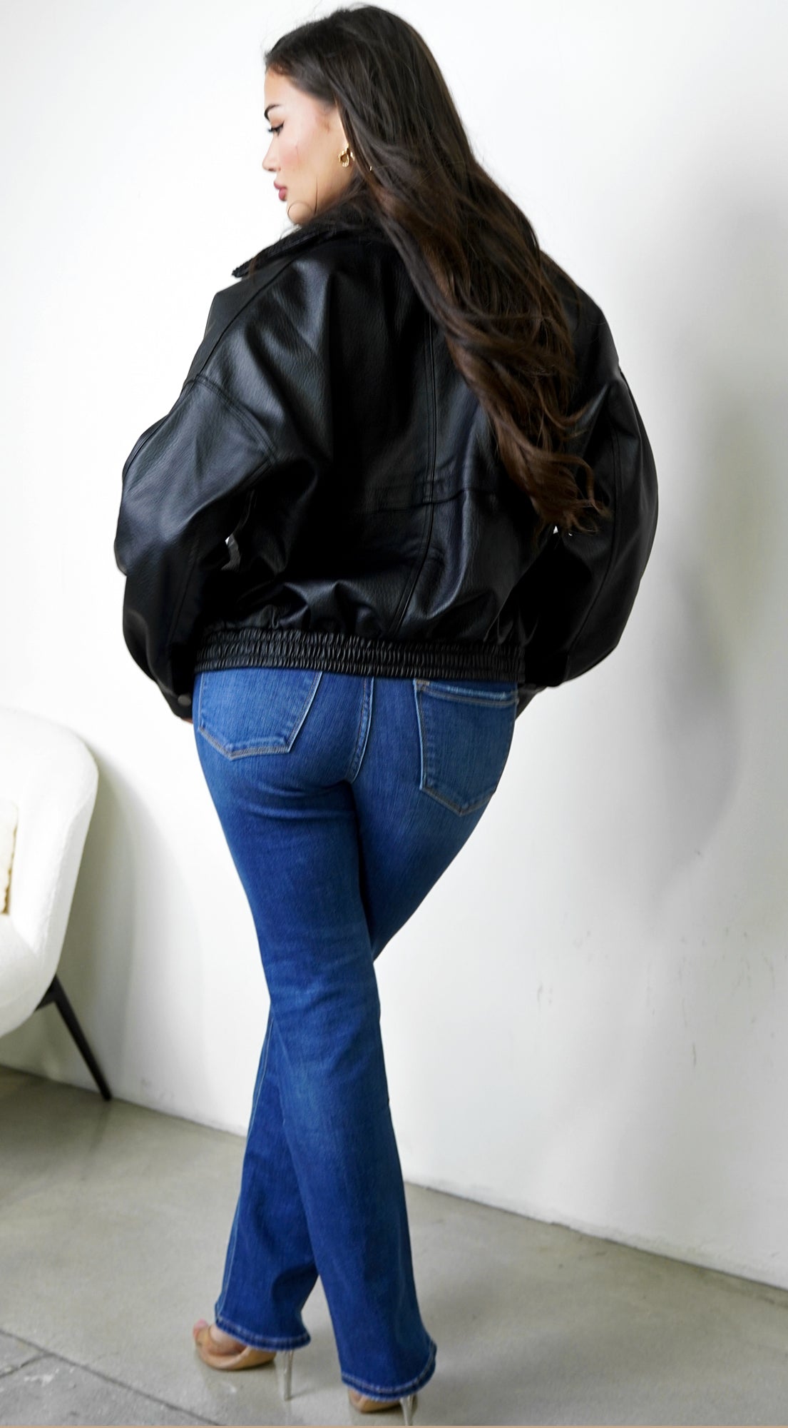 Rhéa Shearling Collar PU Leather Jacket - Black
