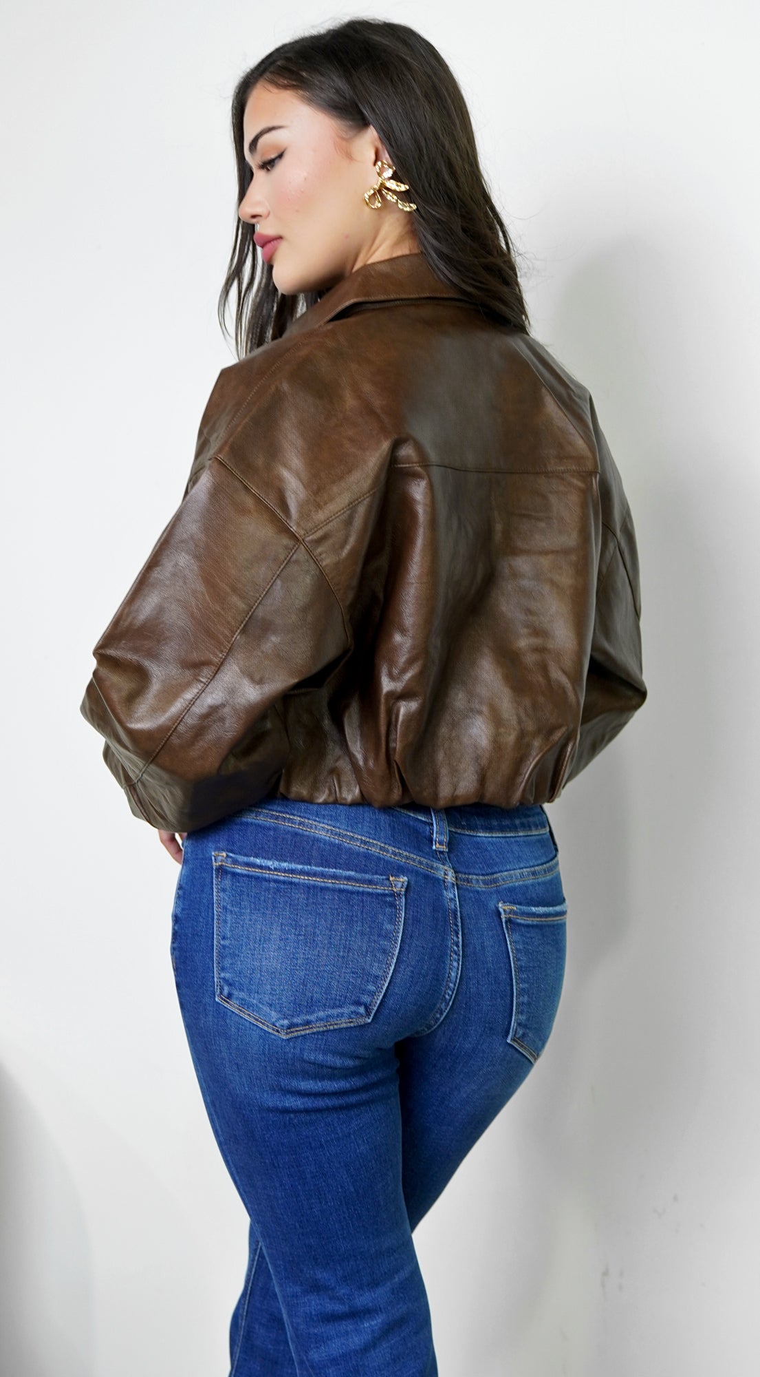 Nolair Bomber PU Leather Jacket - Brown