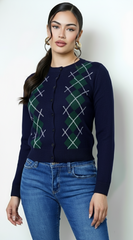 Mirex Argyle Knit Cardigan - Navy