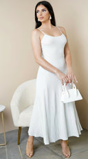 Janece Shimmer Knit Midi Dress in Silver back view on model