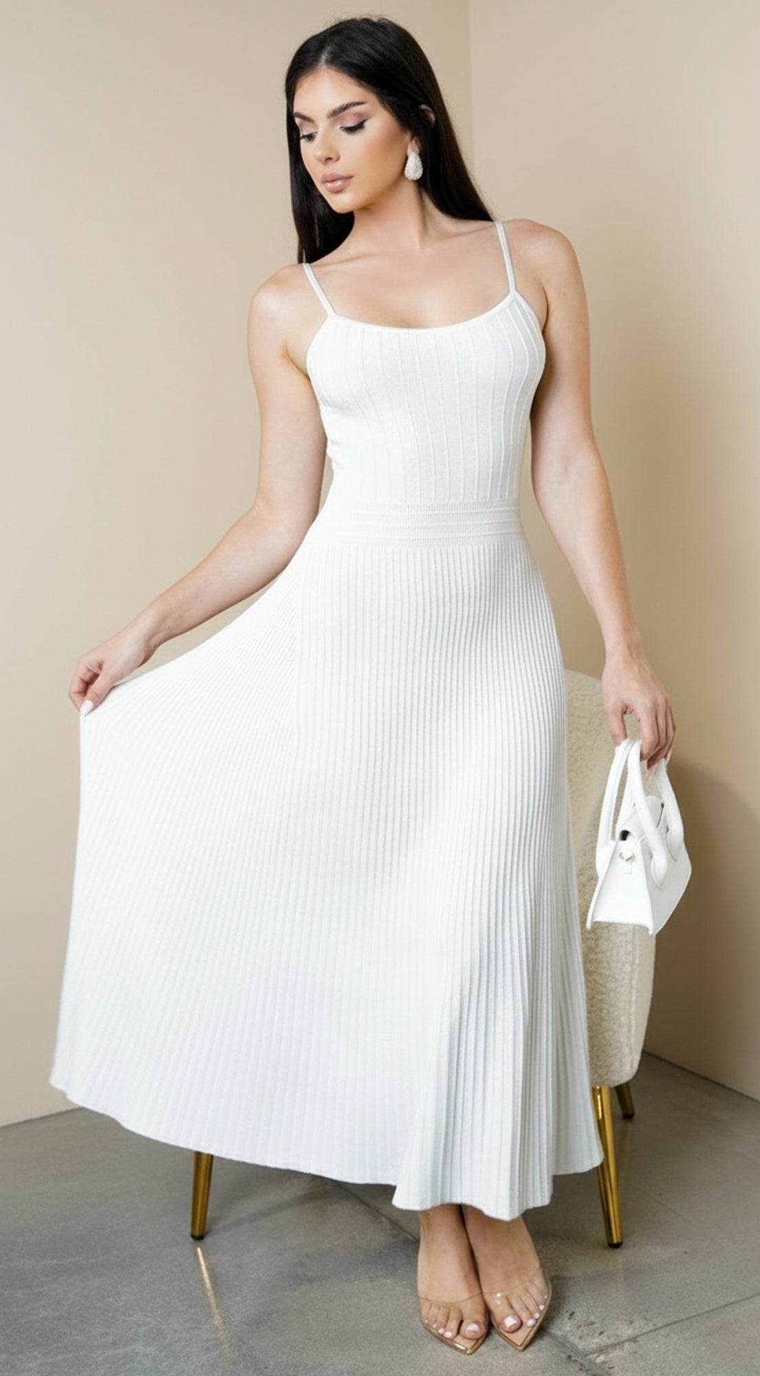 Janece Shimmer Knit Midi Dress - Silver