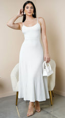 Janece Shimmer Knit Midi Dress in Silver full length front view on model