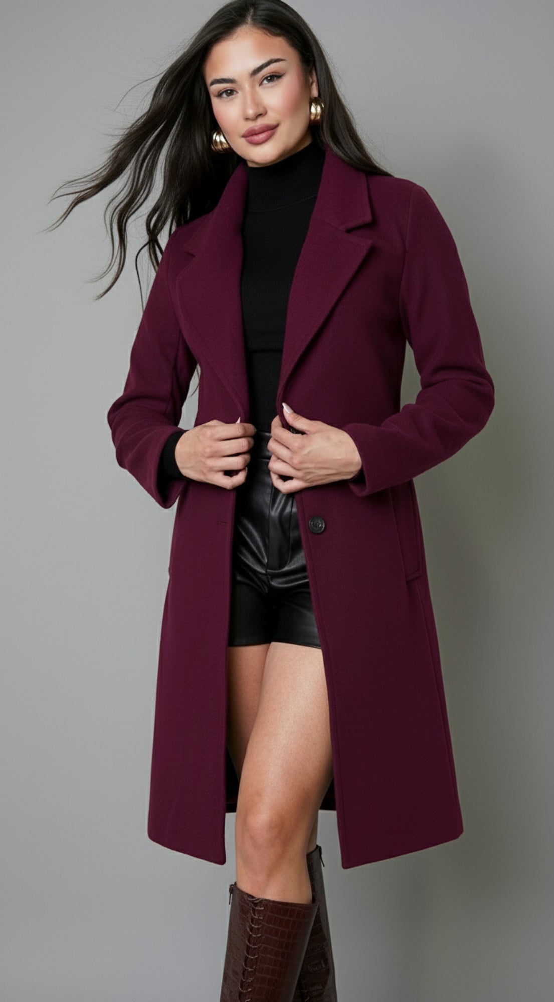 Alera Longline Coat - Burgundy