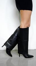 Petrina Overlay Knee Boots - Black