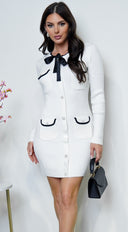 Maeve Contrast Ribbed Rhinestone Sweater Mini Dress - Cream