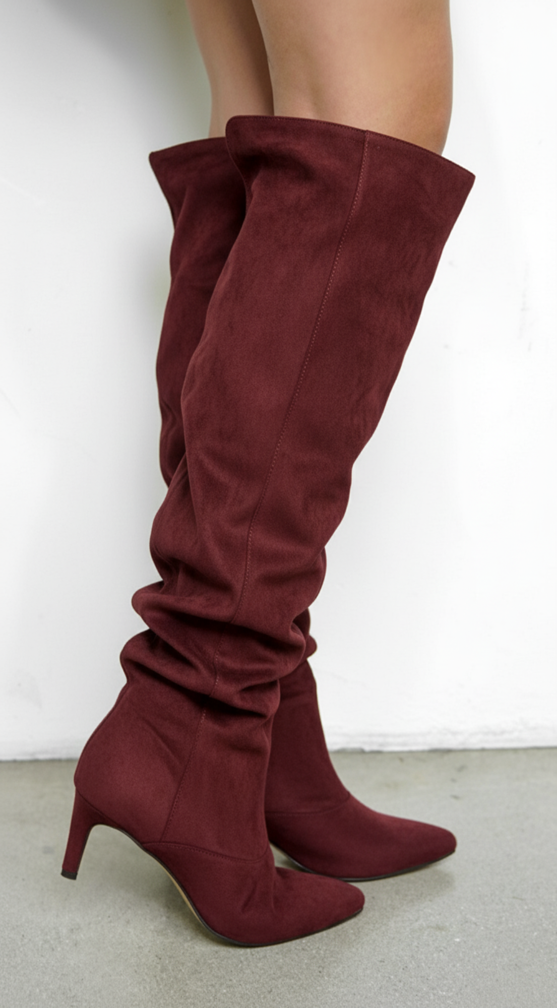 Sovana Suede Ruched Boots - Burgundy