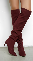 Sovana Suede Ruched Boots - Burgundy