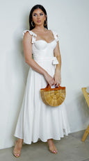 Valeria Corset Ruffle Midi Dress – White