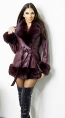 Metropolitan PU Faux Fur Coat - Burgundy
