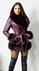 Metropolitan PU Faux Fur Coat - Burgundy