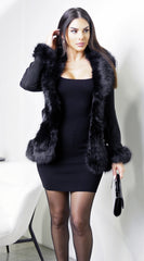 Velouria Faux Suede Fur Coat - Black