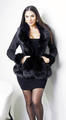 Velouria Faux Suede Fur Coat - Black