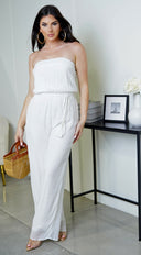 May Tube Jumpsuit in White side profile view on model