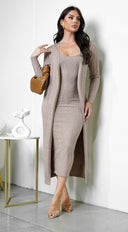 Fia Cardrigan Midi Dress Set - Beige