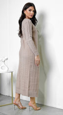 Fia Cardrigan Midi Dress Set - Beige