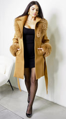 Sorrel Faux Fur Belted Coat - Khaki