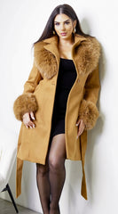 Sorrel Faux Fur Belted Coat - Khaki