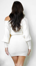 Moscow Off Shoulder Sweater Mini Dress - Cream