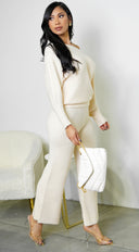 Rania Off Shoulder Wide Leg Set - Cream