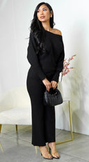 Rania Off Shoulder Wide Leg Set - Black