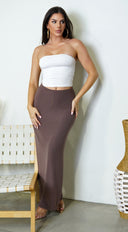 Seychelles Jersey Knit Ribbed Maxi Skirt - Brown
