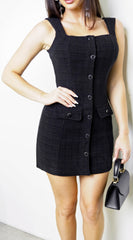 Veyra Tweed Ring Button Mini Dress - Black