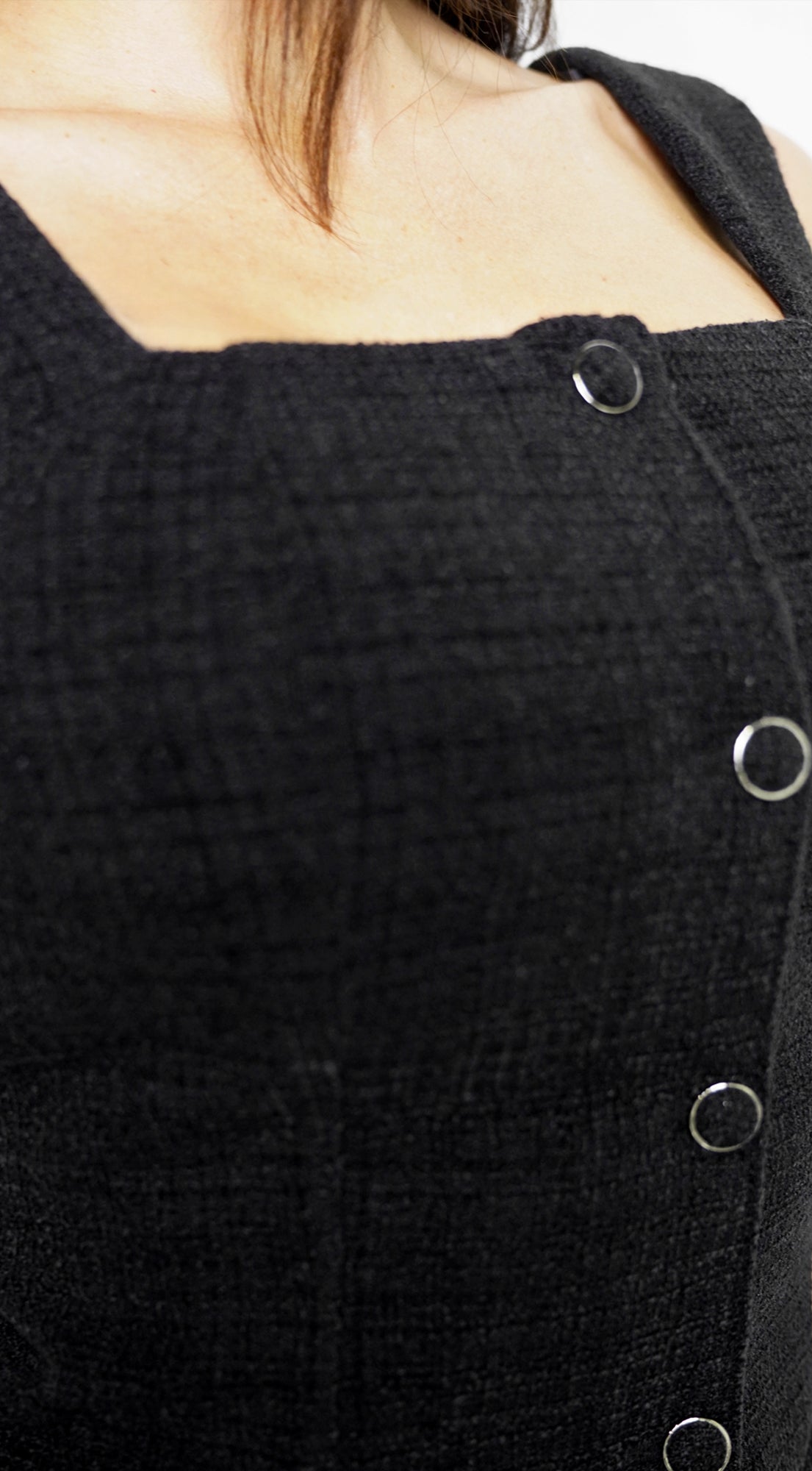 Veyra Tweed Ring Button Mini Dress - Black