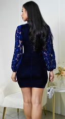 Dafne Velvet Lace Sleeve Mini Dress Blue | Dresses | Emprada Dafne Velvet Lace Sleeve Mini Dress Blue | Dresses | Emprada