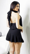 Serea Halter Ruffle Mini Dress - Black
