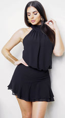 Serea Halter Ruffle Mini Dress - Black