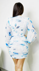 Deniz Surplice Mini Dress - Floral Blue