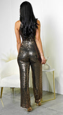 Sevan Mock Neck Sequin Jumpsuit - Black Gold