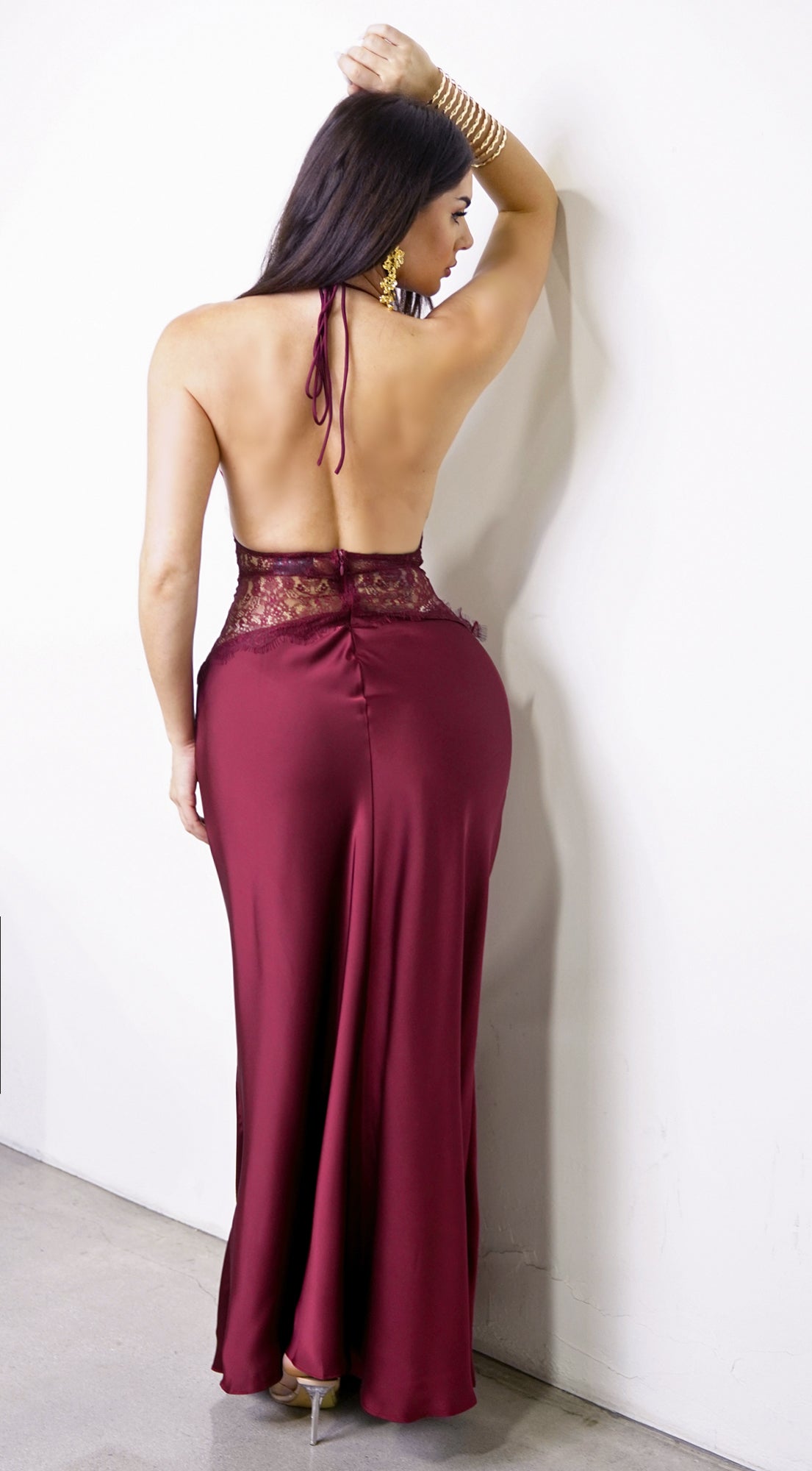 Ravena Lace Detail Halter Maxi Dress - Red