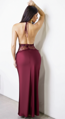 Ravena Lace Satin Detail Halter Maxi Dress in Red styled outfit flat lay